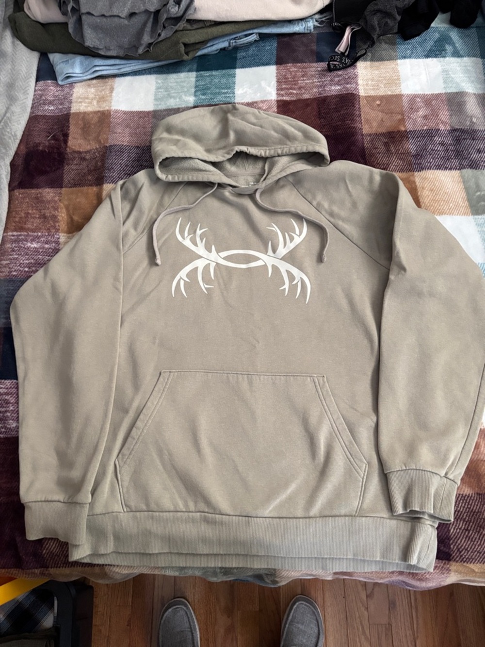 Under Armour Khaki Hooded Sweatshirt with White Antler Logo